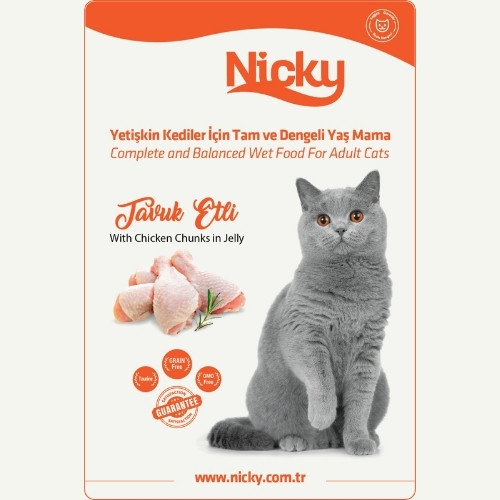 Nicky Yetişkin Kediler İçin Yaş Mama - Tavuk Etli