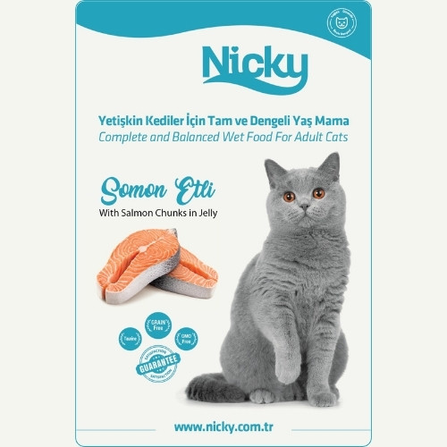 Nicky Yetişkin Kediler İçin Yaş Mama - Somon Etli