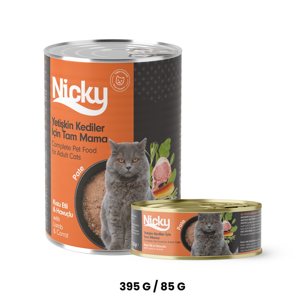 Nicky Yetişkin Kedi Yaş Maması – Kuzulu & Havuçlu Pate