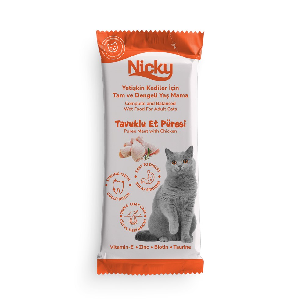 Nicky Yetişkin Kedi Yaş Maması – Tavuklu Püre Et
