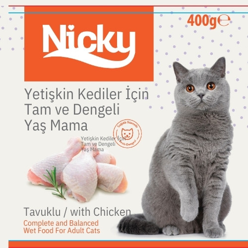 Nicky Yetişkin Kediler İçin Yaş Mama - Tavuk Etli 400 GR