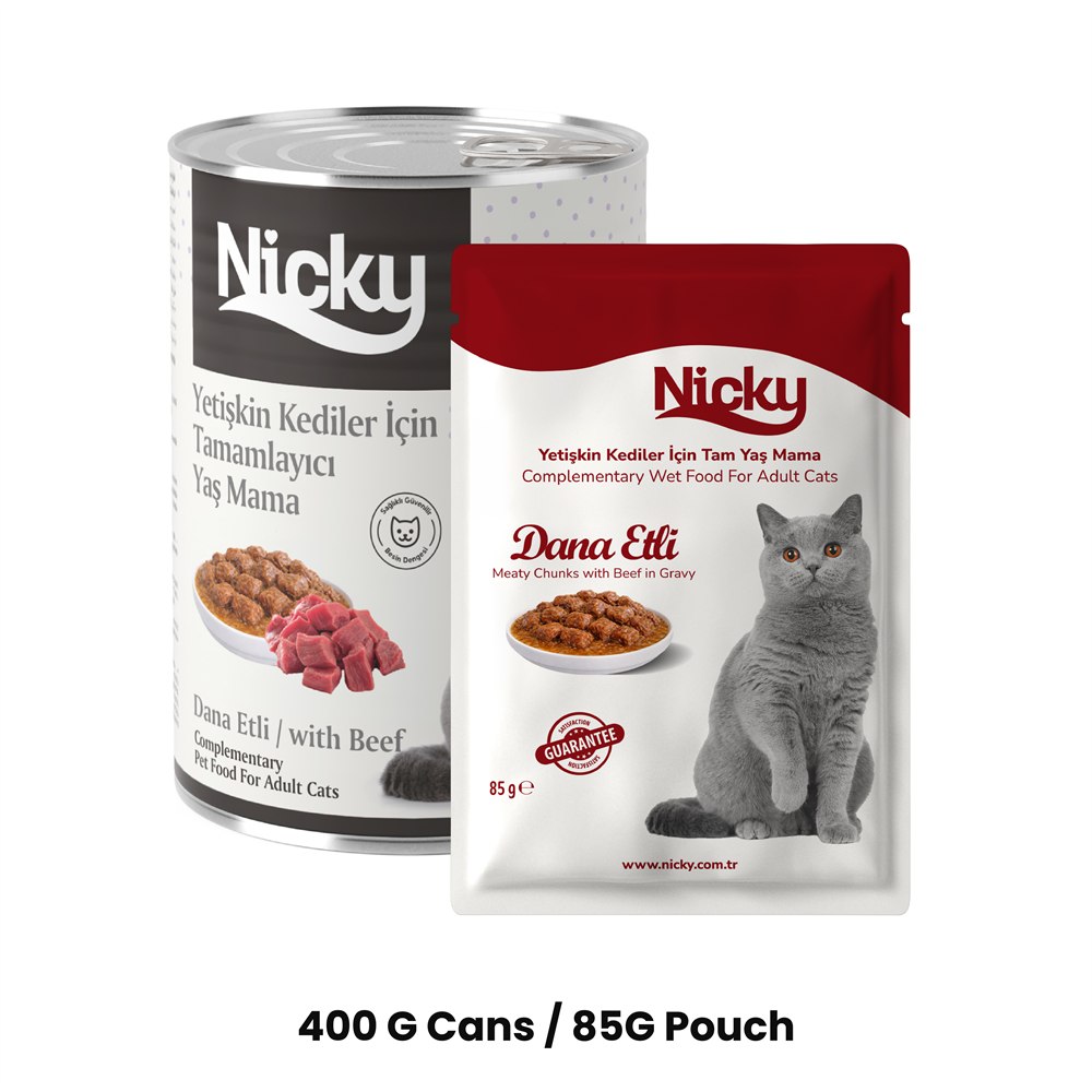Nicky Adult Cat Meaty Chunks with Beef in Gravy